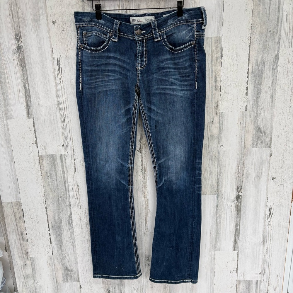 BKE Women’s Payton Boot Cut Size 36X33X9 18” Flat Lay Zip & Button Closure